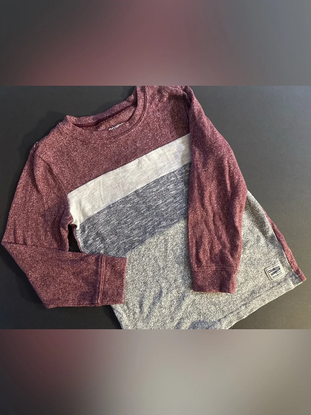 Oshkosh Kid’s 7 Colorblock Crewneck Sweater in Burgundy, Cream, Gray & Navy